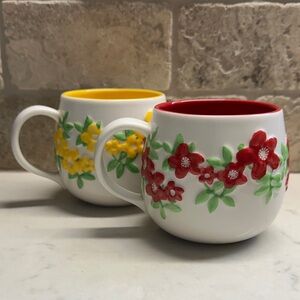 Starbucks White Mug with Red/Yellow Floral Accents 12 oz 2007